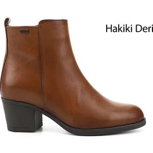 Kadın Taba Antik Fermuarlı Kalın Topuklu Hakiki Deri Bot