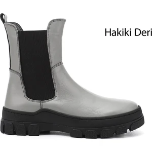 Kadın Gri Kauçuk Taban Hakiki Deri Chelsea Bot