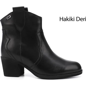 Gön Hakiki Deri Sivri Burun Topuklu Western Kovboy Kadın Günlük Bot 52432