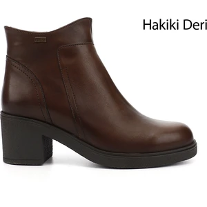 Kadın Kahve Antik Fermuarlı Kalın Topuklu Hakiki Deri Bot