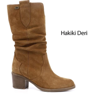 Kadın Taba Kalın Topuklu Körüklü Hakiki Deri Çizme