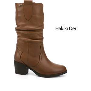 Kadın Vizon Antik Kalın Topuklu Körüklü Hakiki Deri Çizme