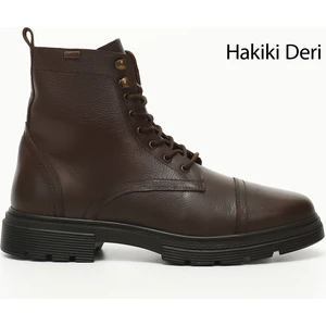 Koyu Kahve Gön Hakiki Deri Fermuarlı Bağcıklı Erkek Postal Bot 81501