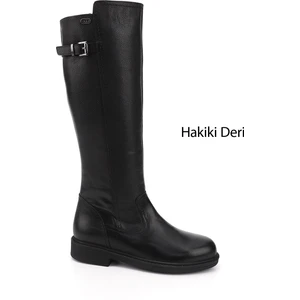 Kadın Siyah Fermuarlı Kauçuk Taban Hakiki Deri Çizme