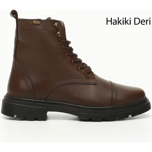 Kahve Gön Hakiki Deri Fermuarlı Bağcıklı Erkek Postal Bot 81501