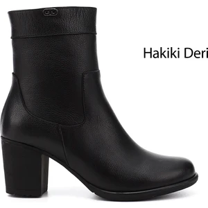 Gön Hakiki Deri Yuvarlak Burun Kauçuk Taban Topuklu Fermuarlı Kadın Günlük Bot 48457