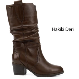 Kadın Kahve Antik Kalın Topuklu Körüklü Hakiki Deri Çizme