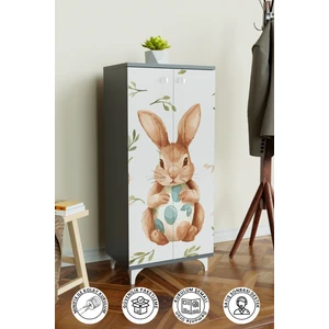 Pretty Rabit 3 Raflı Çocuk Odası Dolabı Çok Amaçlı Baskılı Oyuncak Dolabı