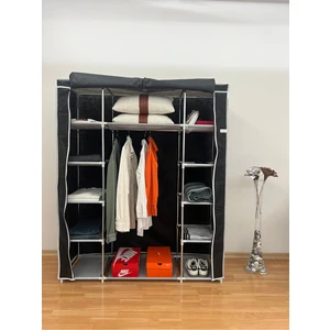 Çift Yandan Raflı Bez Dolap Siyah | 12 Raflı, Çelik Iskeletli