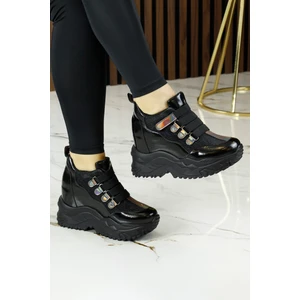 Erkan Saçmacı Alexandria Siyah Simli Gizli Dolgu Topuklu Cırt Bantlı Günlük Ayakkabı