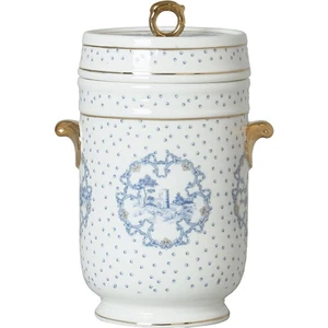 Lucky Art Florance Bone China Porselen Mavi Beyaz Barok Desenli Kulplu Kavanoz 22 cm Lyhd 611