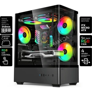 Intense Siyah Tuş Kontrollü Rgb 5X120 mm Fan Özel Tak Çıkar Vidasız Kapaklar MATX Gaming Kasa