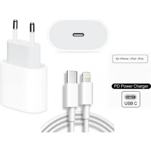 Apple iPhone 11-12-13-14 Pro Promax Uyumlu 18W Hızlı Şarj Cihazı ve 1 Metre USB C Lightning Şarj Kablosu Set