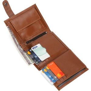 Erkek Deri Bozuk Para Hazneli Kartlık Cüzdan (10X12CM) NEW179 – Taba