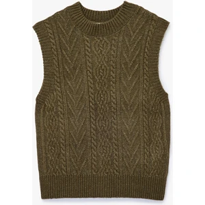 Kolsuz Dik Yaka Dokulu Triko Süveter