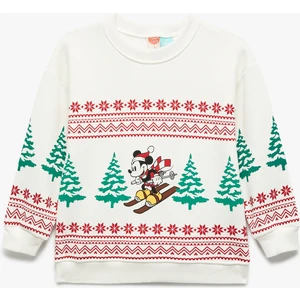 Lisanslı Mickey Mouse Baskılı Uzun Kollu Şardonlu Sweatshirt