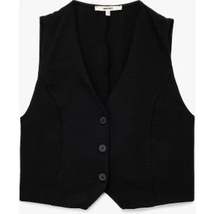 Aerobin Kumaş V Yaka Düğmeli Blazer Yelek