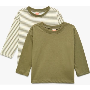 Pamuklu Uzun Kollu Bisiklet Yaka 2'li Basic Tişört Seti