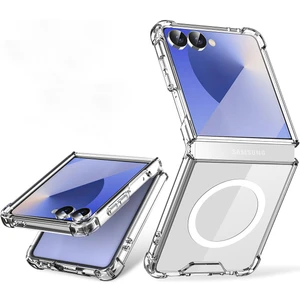 Samsung Galaxy Z Flip 7 ile Uyumlu Kablosuz Şarj Magsafe Özellikli Şeffaf Silikon Kılıf