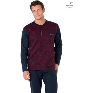 Pierre Cardin 6108 Erkek Uzun Kollu Yakası Düğmeli Pijama Takım-Bordo