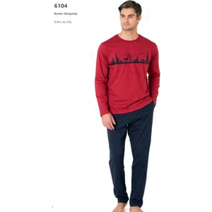 Pierre Cardin 6104 Erkek Uzun Kollu Bisiklet Yaka Pijama Takımı-Bordo