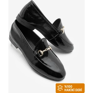 Kadın  Deri Zincirli Loafer Günlük Ayakkabı Tanle