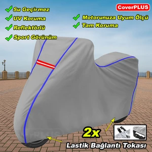 Honda NSS250 (Forza 250) Branda Gri Mavi-Dikişli Reflektörlü Motosiket Brandası Motor Örtüsü Çadır Su Geçirmez Motosiklet Kılıfı Motor Brandası