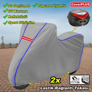 Hero Xpulse 200T Arka Çanta Uyumlu Branda Gri Mavi-Dikişli Reflektörlü Motosiket Brandası Motor Örtüsü Çadır Su Geçirmez Motosiklet Kılıfı Motor Brandası