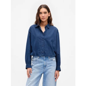 Kadın Mavi Bubble Hem Gömlek