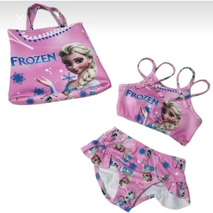 Arya Nisa Kids Kız Çocuk Çantalı Frozen Karakterli Pembe Bikini Takım