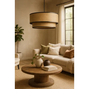 Hasır Avize Sarkıt – Çift Katlı Siyah Şeritli Deko