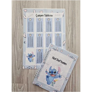Stitch Temalı Mavi Pvc Çarpım Tablosu ve A5 Not Defteri
