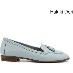 Gön Hakiki Deri Yuvarlak Burun Düz Taban Püsküllü Kadın Babet 24259