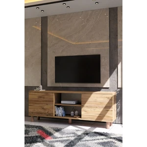 Modern Meşe Tv Ünitesi 150 cm – 65''e Kadar Uyumlu Kapaklı Dolap + Raf