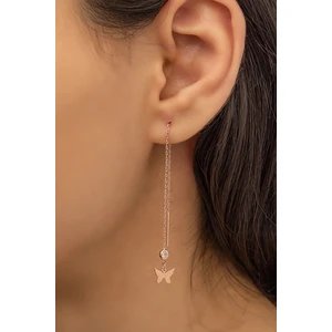 Papatya Silver Sallantılı Tekli Kelebek Küpe Nano Zirkon Taşlı Rose Gold Kaplama 925 Ayar Gümüş Küpe