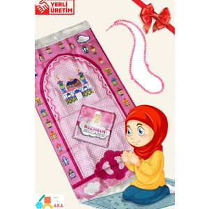 Simply Line Oğlumun Kızımın Seccadesi Çantalı Çocuk Namazlık Ilk Seccadesi Namaza Alıştırma 45X90CM + Tesbih