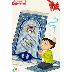 Simply Line Oğlumun Kızımın Seccadesi Çantalı Çocuk Namazlık Ilk Seccadesi Namaza Alıştırma 45X90CM + Tesbih