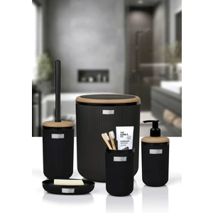 Okyanus Home Linea Due Siyah Çizgili Yuvarlak 5'li Banyo Seti