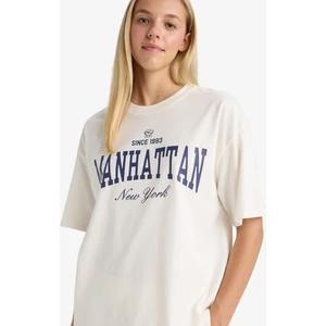 Oversize Geniş Kalıp Bisiklet Yaka Baskılı Kısa Kollu Tişört F7875AX25AU