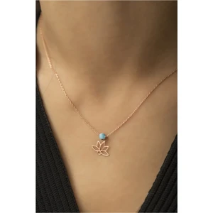 Papatya Silver Rose Altın Kaplama Nazar Boncuklu Lotus Çiçeği Gümüş Kolye