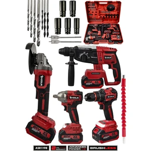 21V Darbeli Kömürsüz 4'lü Set Taşlama - Somun Sıkma Sökme - Matkap Vidalama -  Kırıcı Delici Hilti