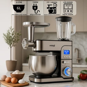 MX10 6L 1500W İnox 3'ü 1 Arada Mutfak Şefi Stand Mikser + Kıyma Çekme + Hamur Yoğurma