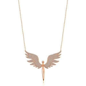 Papatya Silver Melek Kolye  Mikail Meleği Rose Altın Kaplama Nano Zirkon Taşlı 925 Ayar Gümüş Kolye