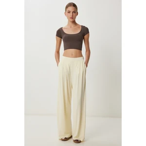 Geniş Paça Dökümlü Modal Pantolon LUB0208 Açık Sarı
