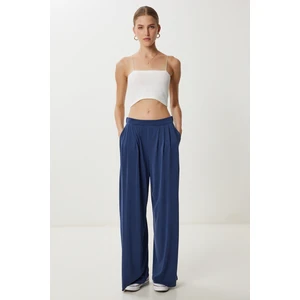 Geniş Paça Dökümlü Modal Pantolon LUB0208 Lacivert