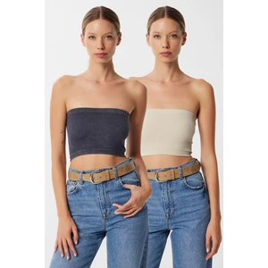 Straplez Fitilli Örme 2'li Paket Büstiyer LUB0211 Taş Antrasit