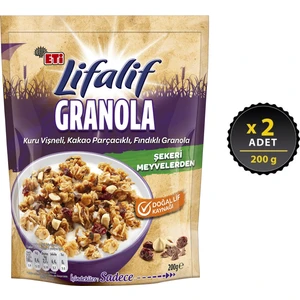 Lifalif Granola Kuru Vişneli, Kakao Parçacıklı, Fındıklı 200 g x 2 Adet