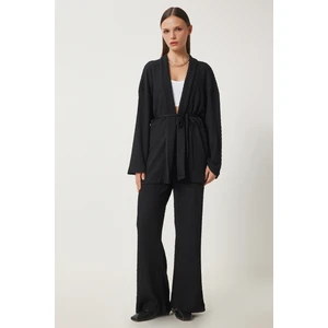 Dokulu Örme Kimono Pantolon Takım LRG0012 Siyah