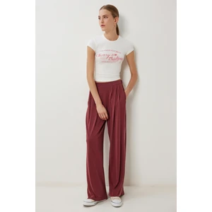 Geniş Paça Dökümlü Modal Pantolon LUB0208 Kiremit