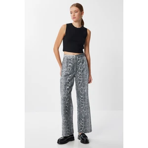 Desenli Cepli Geniş Paça Dokuma Pantolon LFH0011 Gri